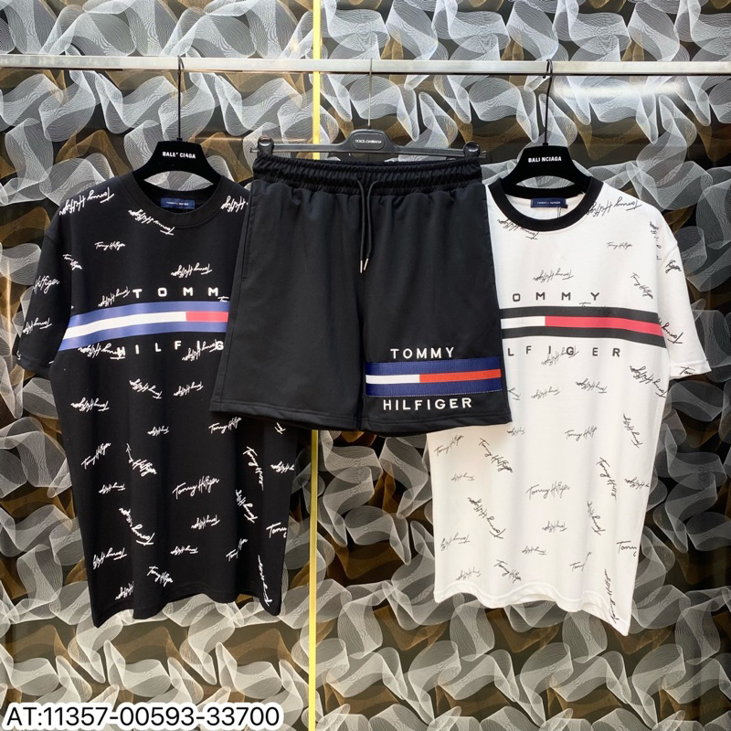 Đồ Bộ Hè Tommy HILFIGER Kẻ Ngang Ngực Chữ ký Thể Thao Hot trend Dày Dặn Full Box- Set Cộc Tay Nam Siêu Rẻ Chất Co Giãn
