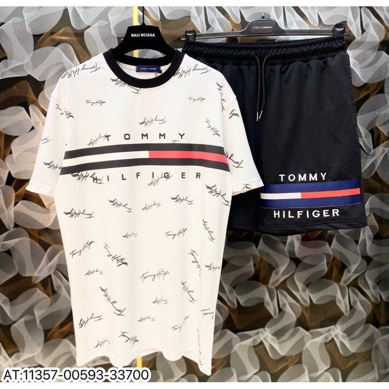 Đồ Bộ Hè Tommy HILFIGER Kẻ Ngang Ngực Chữ ký Thể Thao Hot trend Dày Dặn Full Box- Set Cộc Tay Nam Siêu Rẻ Chất Co Giãn