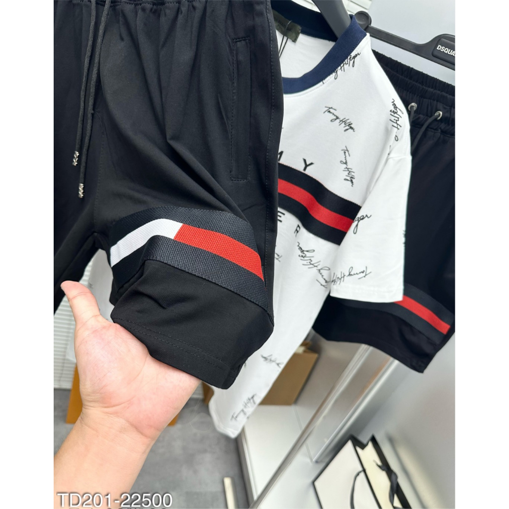 Đồ Bộ Hè Tommy HILFIGER Kẻ Ngang Ngực Chữ ký Thể Thao Hot trend Dày Dặn Full Box- Set Cộc Tay Nam Siêu Rẻ Chất Co Giãn