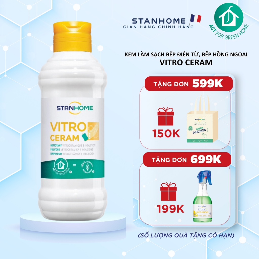 Kem làm sạch bếp điện từ, bếp hồng ngoại chiết xuất từ tự nhiên Stanhome Vitro Ceram 250ml