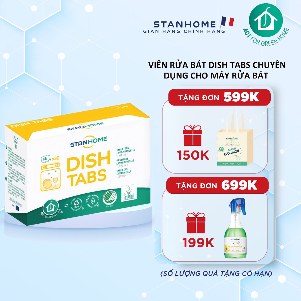 Combo 30 Viên Rửa Chén Hữu Cơ Hương Tự Nhiên STANHOME Dish Tabs Làm Sạch Dầu Mỡ Nhanh Không Để Lại Vệt