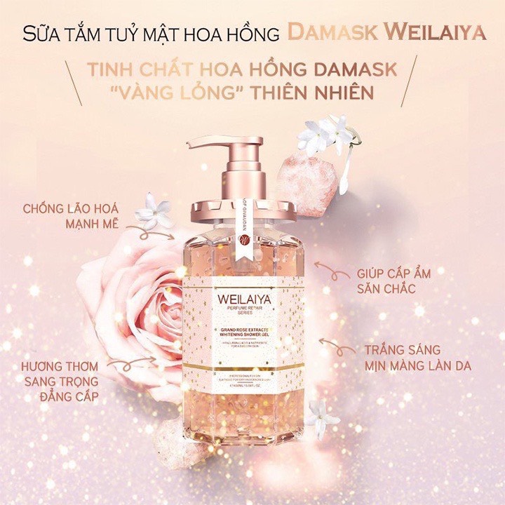 Sữa tắm Weilaiya chính hãng cánh hoa hồng Damask 450ml Mit Beauty hương nước hoa quyến rũ trắng hồng tự nhiên