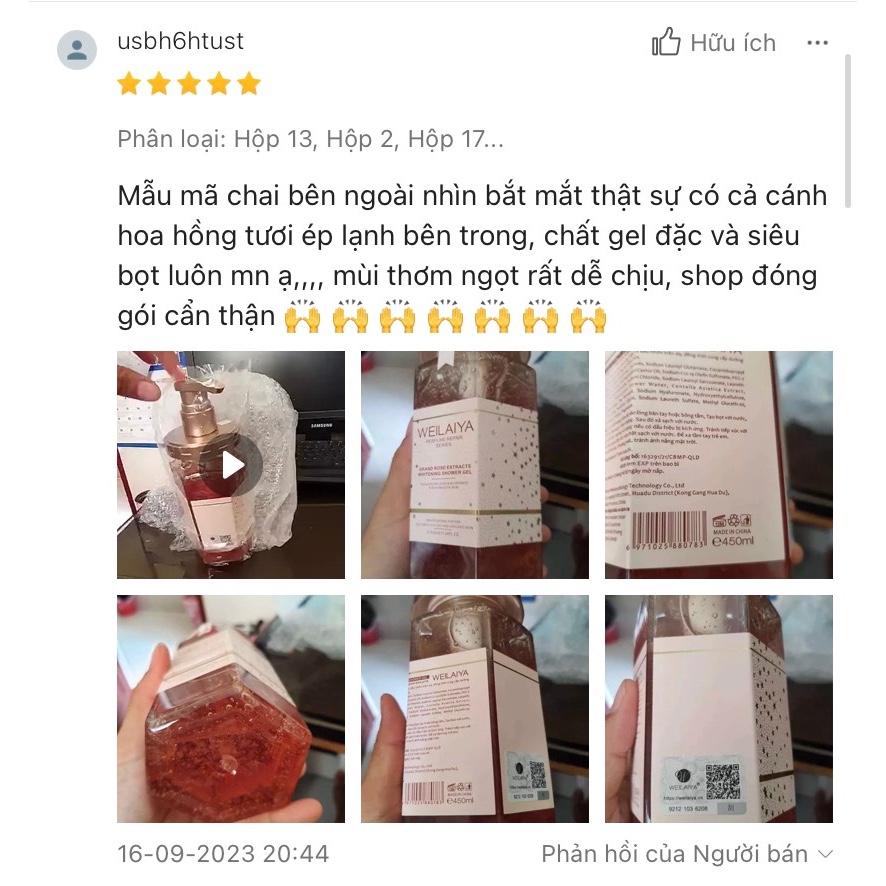 Sữa tắm Weilaiya chính hãng cánh hoa hồng Damask 450ml Mit Beauty hương nước hoa quyến rũ trắng hồng tự nhiên