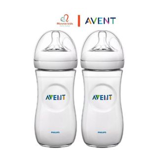 Set 2 bình sữa cho bé Philips Avent Natural 330ml chất liệu nhựa PP cao cấp - Monnie Kids