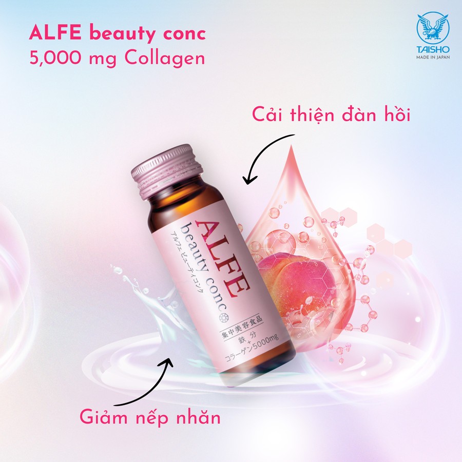 Collagen uống ALFE Beauty Conc hỗ trợ tăng đàn hồi da, giúp da sáng đẹp Hộp 10 chai x 50ml - Chính hãng