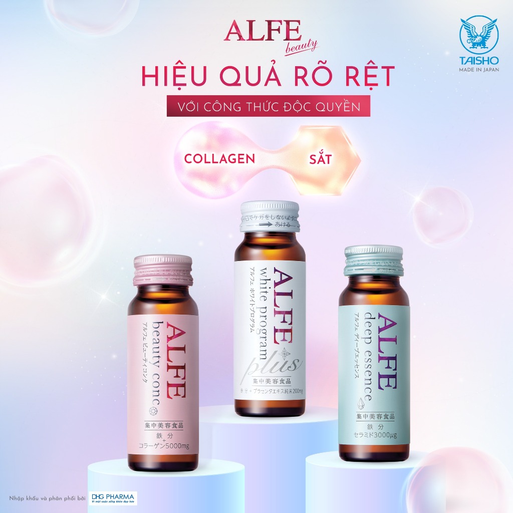 Collagen uống ALFE Beauty Conc hỗ trợ tăng đàn hồi da, giúp da sáng đẹp Hộp 10 chai x 50ml - Chính hãng
