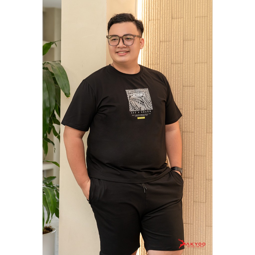 Bộ Thun Nam Bigsize 80-140kg AKYOO Cao Cấp, Chất Liệu Cotton Co Giãn, Thoáng Mát, Akyoo Bigsize- AT-ST  DEN BO A1