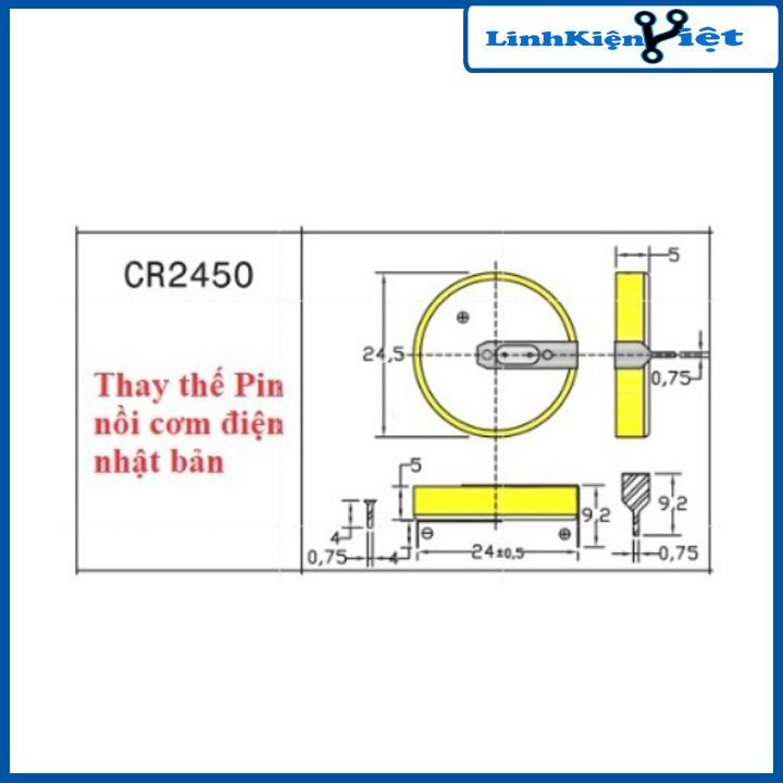 Pin liền đế CR2450 3V pin chân hàn nằm ngang-chân hàn thẳng đứng