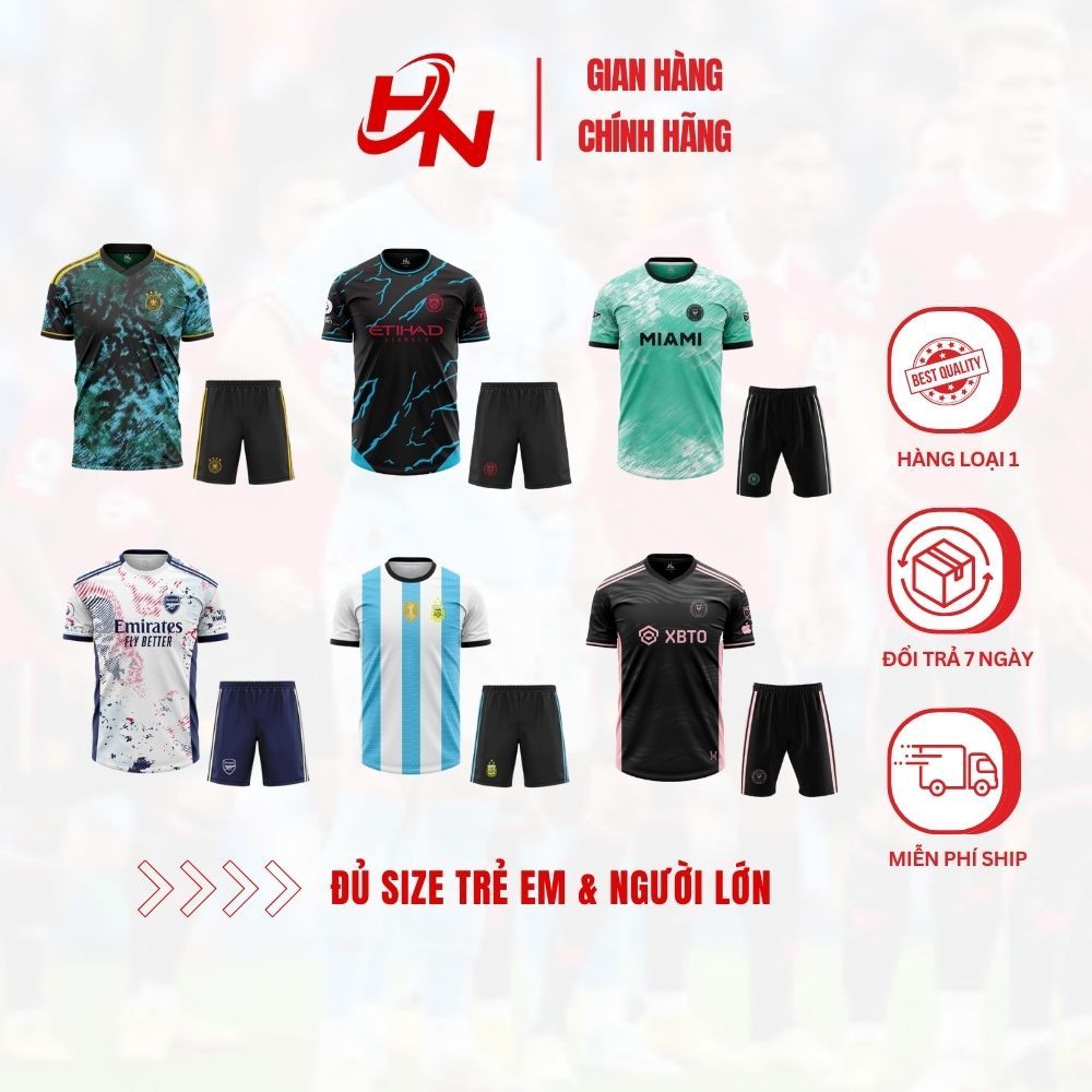 Bộ Đồ Quần Áo Bóng Đá Thể Thao Giá Rẻ Nam Nữ Vải Mát CLB Miami, MU, PSG, MC, Arsenal 2023 | HN Sport