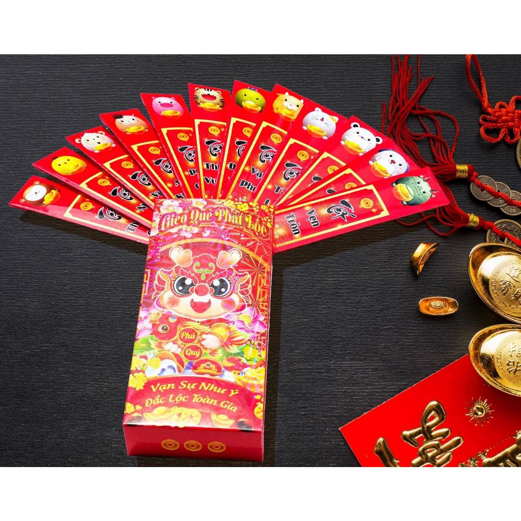 Lì xì gieo quẻ ⚡️ Giá sỉ ⚡️ hộp lì xì gieo quẻ 12 con giáp tết 2024 giá sỉ đẹp độc lạ có phản quang