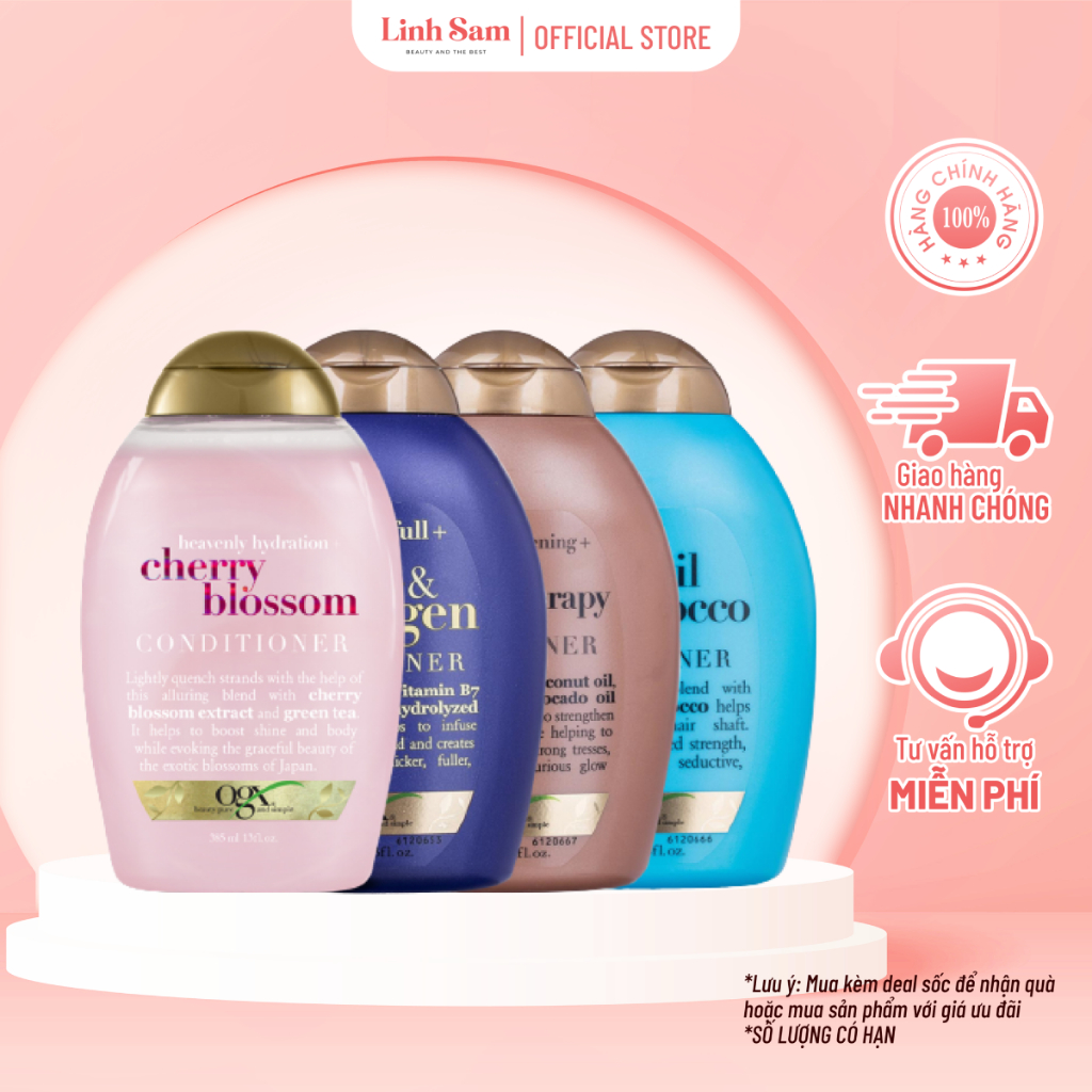 Dầu Gội và Xả dưỡng dày tóc, cấp ẩm, suôn mượt và phục hồi hư tổn OGX Biotin/Keratin/Argan/Cherry 385ml