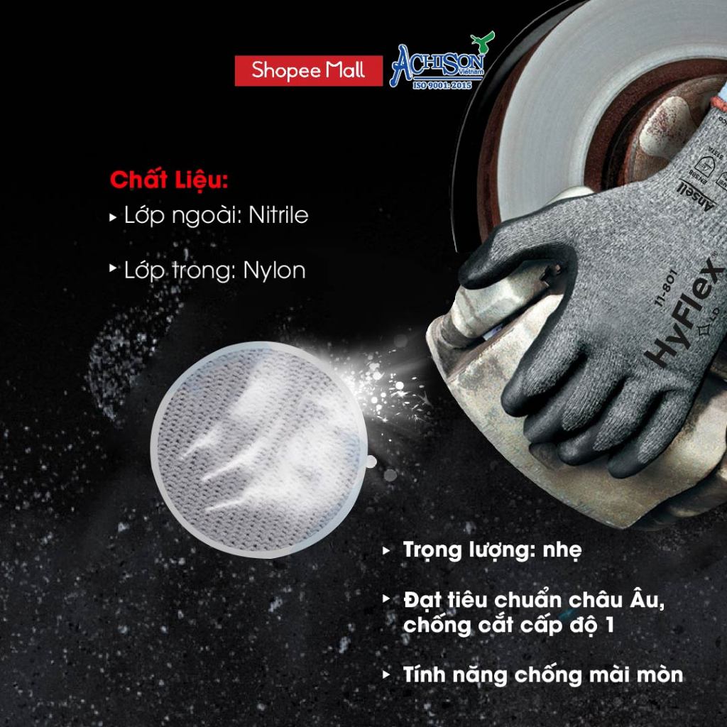 Găng Tay Chống Cắt Ansell 11-801 Cấp Độ 1 - Chống Đâm Xuyên, Giặt Và Tái Sử Dụng