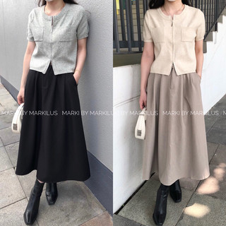 Marki / áo len khoá kéo phối túi cộc tay