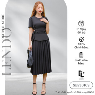 Sét Bộ Công Sở LENDO SB230109 Áo Peplum Tay Ngắn Bồng Chân Váy Midi Dáng Xòe Dập Ly