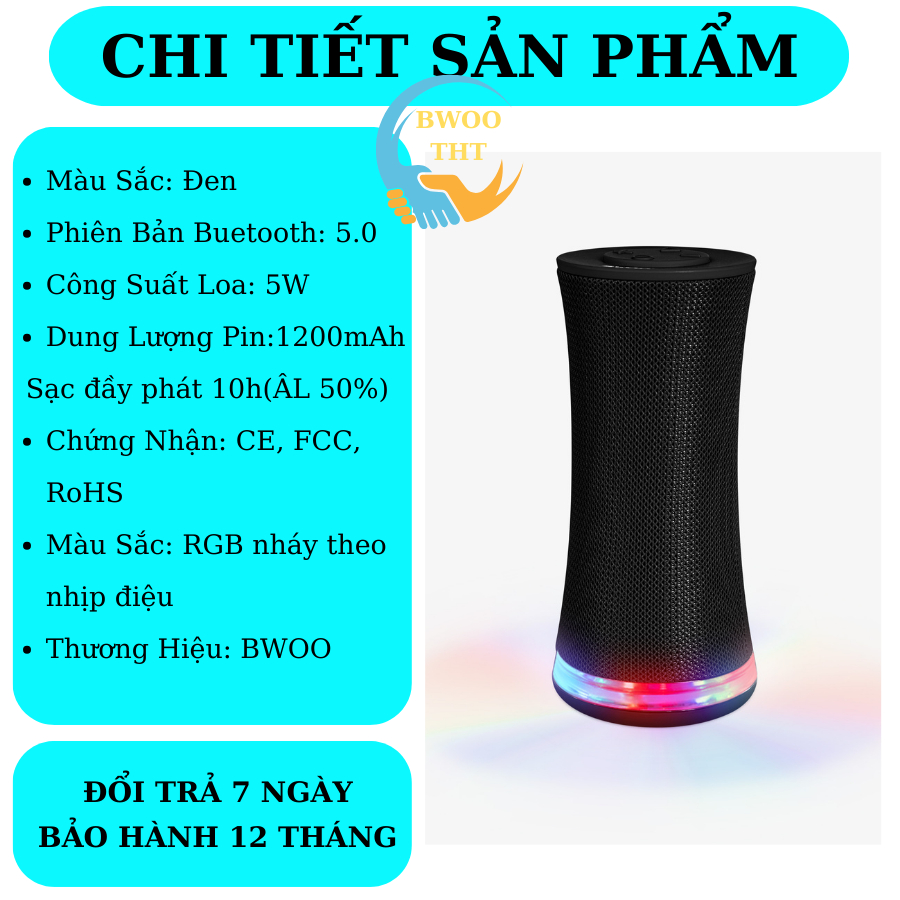 Loa BLUETOOTH BS 56 chính hãng BWOO| âm thanh HIFI ánh sáng RGB nháy theo nhịp điệu bảo hành 12 tháng