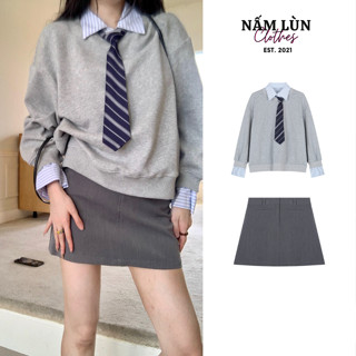 Áo sweater Chân váy ngắn phong cách học sinh Nấm Lùn Clothes Set đồ nữ Set đồ trung quốc Chân váy chữ A S004