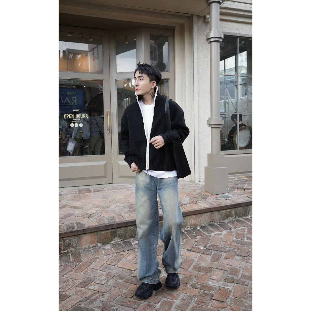 ÁO KHOÁC LEN VIỀN TRẮNG- CHUOTCONG KH2205D