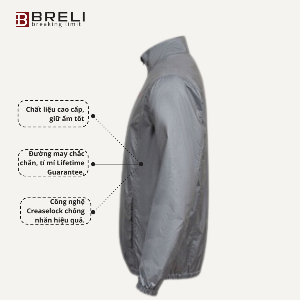 Áo Khoác Gió Nam Thời Trang Breli Áo Khoác Xám Đậm Giữ Ấm Siêu Tốt Chắn Gió Chắn Bụi - BAG2133-LGR