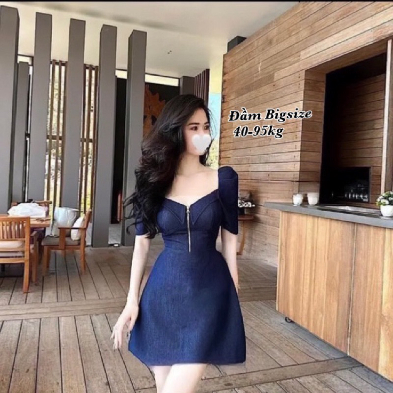Thời Trang Én Nhỏ Có Bigsize - Đầm Váy Bigsize Vải Lụa Jean Cao Cấp Có Khoá Kéo Thiết Kế Dự Tiệc Nữ 