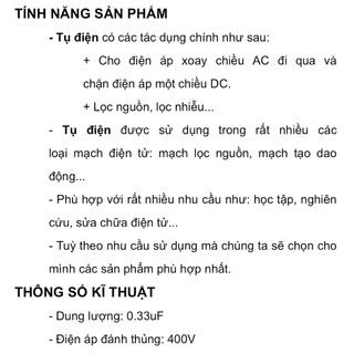 [ 10 con ]  TỤ CBB 0.33UF 334J 400V 11mm