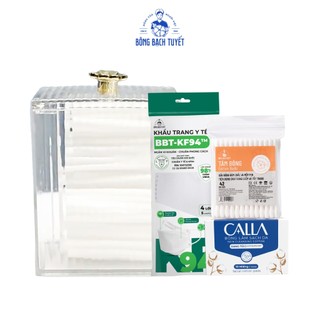 Hàng tặng không bán - combo 4 hộp đựng bông tẩy trang, bông tẩy trang xỏ ngón, khẩu trang kf94, tăm bông