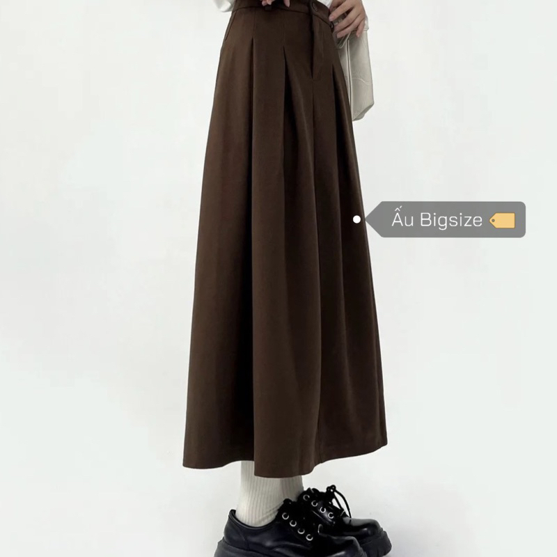 Chân váy xếp ly retro dáng dài trơn màu basic Bigsize đến 85kg