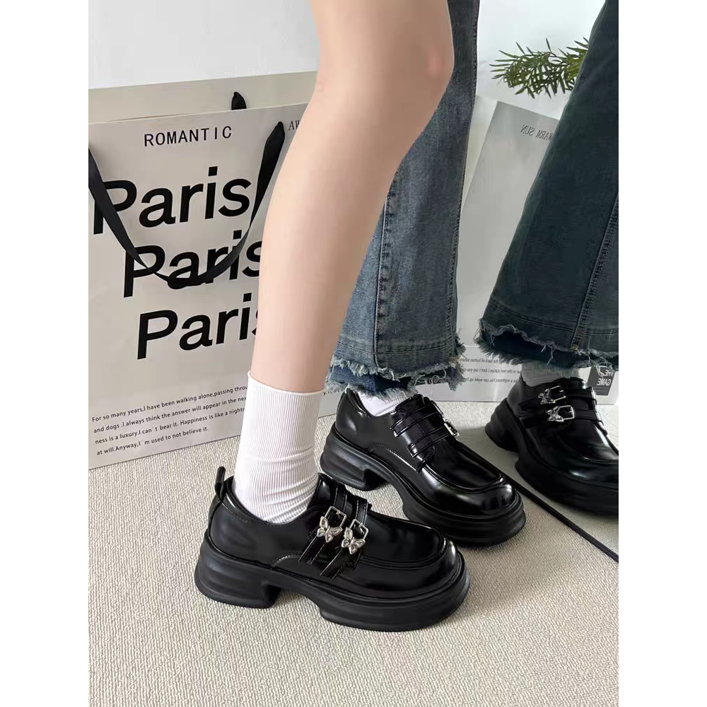 Giày Lolita Khóa BB Đế cao 5cm Màu Đen/Kem Xinh Mary Quai Cài Oxford Nữ mary Búp Bê mới hot Đi Học