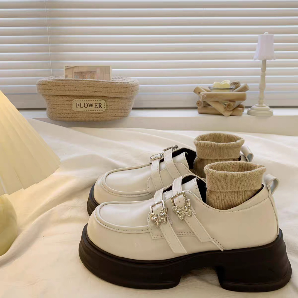 Giày Lolita Khóa BB Đế cao 5cm Màu Đen/Kem Xinh Mary Quai Cài Oxford Nữ mary Búp Bê mới hot Đi Học