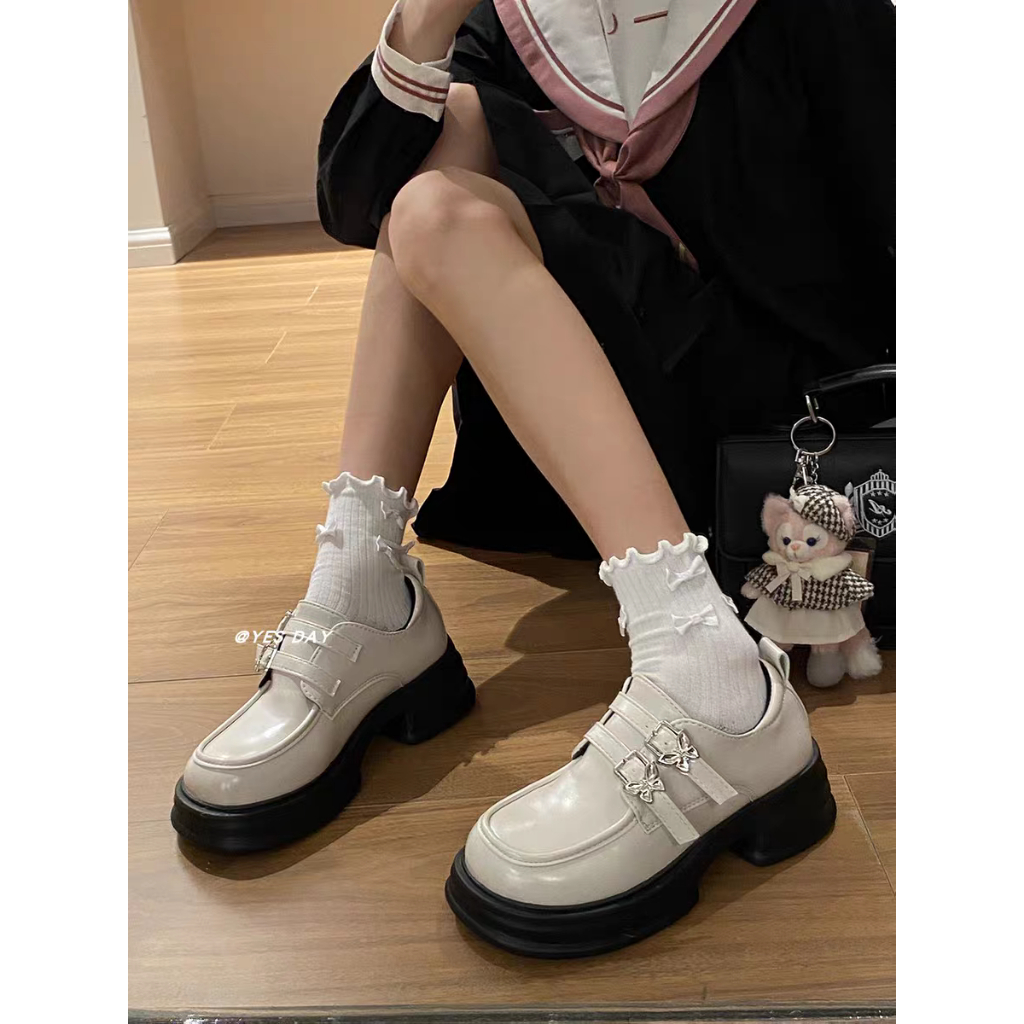 Giày Lolita Khóa BB Đế cao 5cm Màu Đen/Kem Xinh Mary Quai Cài Oxford Nữ mary Búp Bê mới hot Đi Học