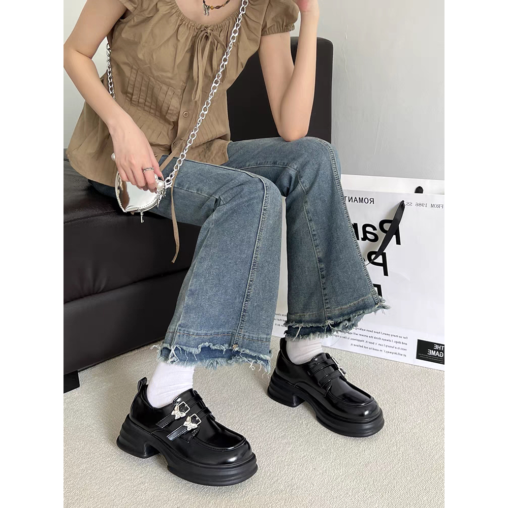 Giày Lolita Khóa BB Đế cao 5cm Màu Đen/Kem Xinh Mary Quai Cài Oxford Nữ mary Búp Bê mới hot Đi Học