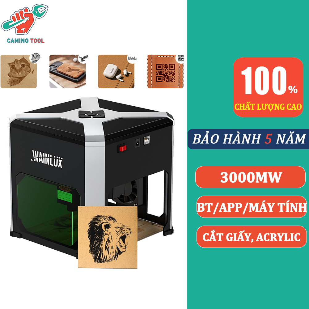 Máy khắc laser mini WAINLUX K6,Công suất laze3000mW,Hỗ trợ kết nối Bluetooth/APP/máy tính,Khắc bìa cứng, nhựa, acrylic