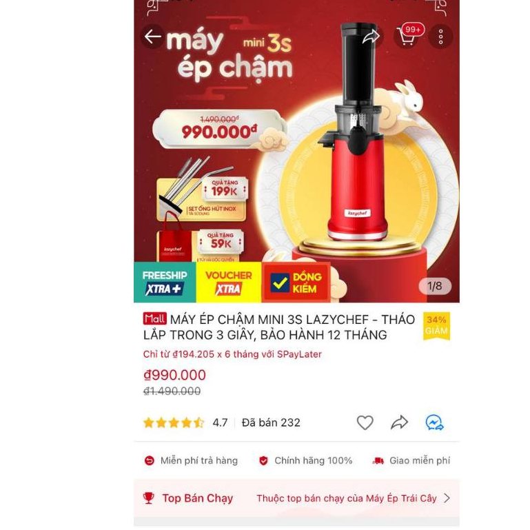 MÁY ÉP CHẬM MINI 3S LAZYCHEF - THÁO LẮP TRONG 3 GIÂY, BẢO HÀNH 12 THÁNG