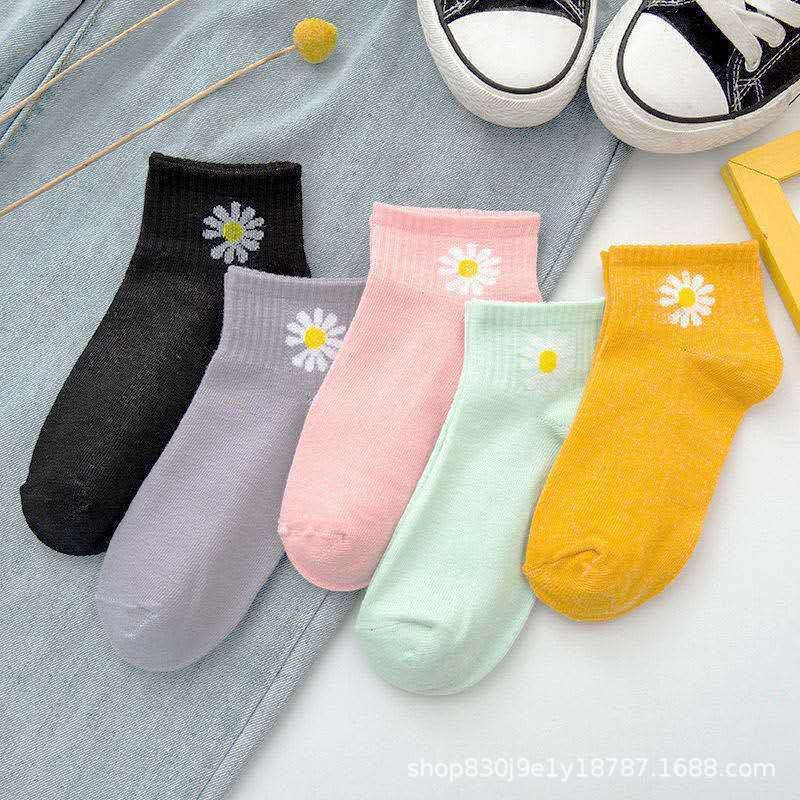 Set 10 Đôi Tất Hoa Cúc / Vớ Hoa Cúc Nhiều Màu Thể Thao Cổ Ngắn Nam Nữ Vải Dệt Kim