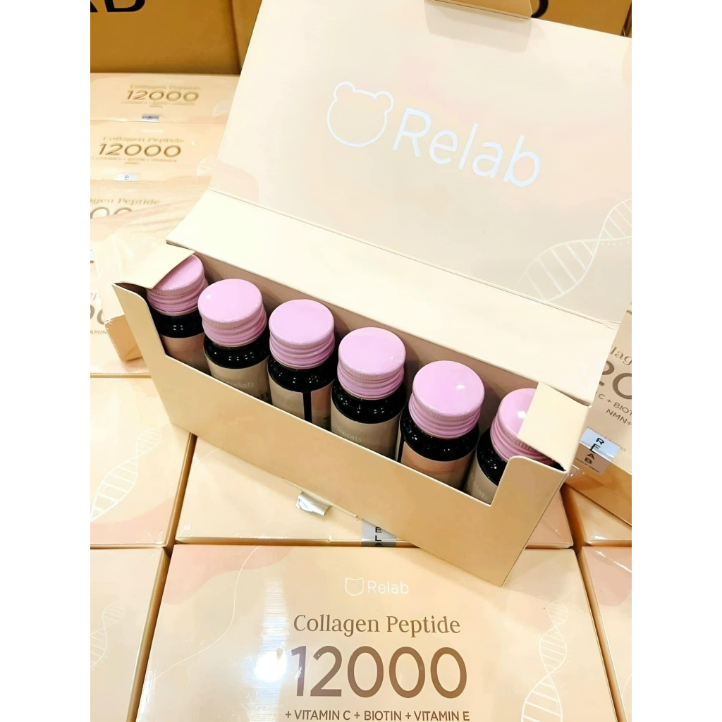 Nước Uống Collagen Relab 12000 Peptide Giúp Trắng Da, Trẻ Hóa, Căng Bóng Da Hộp 6 Chai