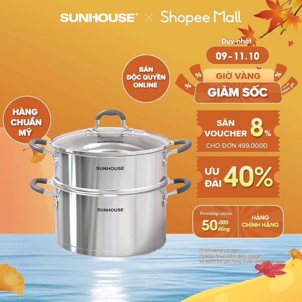 Bộ nồi xửng Inox 5 đáy Sunhouse AM507-24 gồm xửng và nồi inox size 24cm | Hàng chuẩn Mỹ, Bán độc quyền online