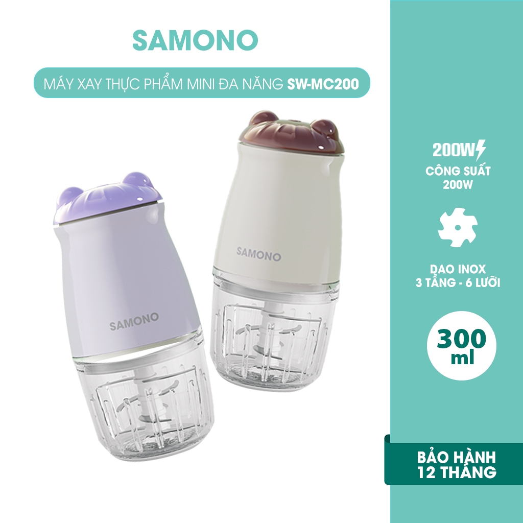 (BH 1 Năm)Samono Máy xay thực phẩm mini đa năng 6 lưỡi dao 300ml 200w, xay nguyễn cho bé tốt SW-MC200