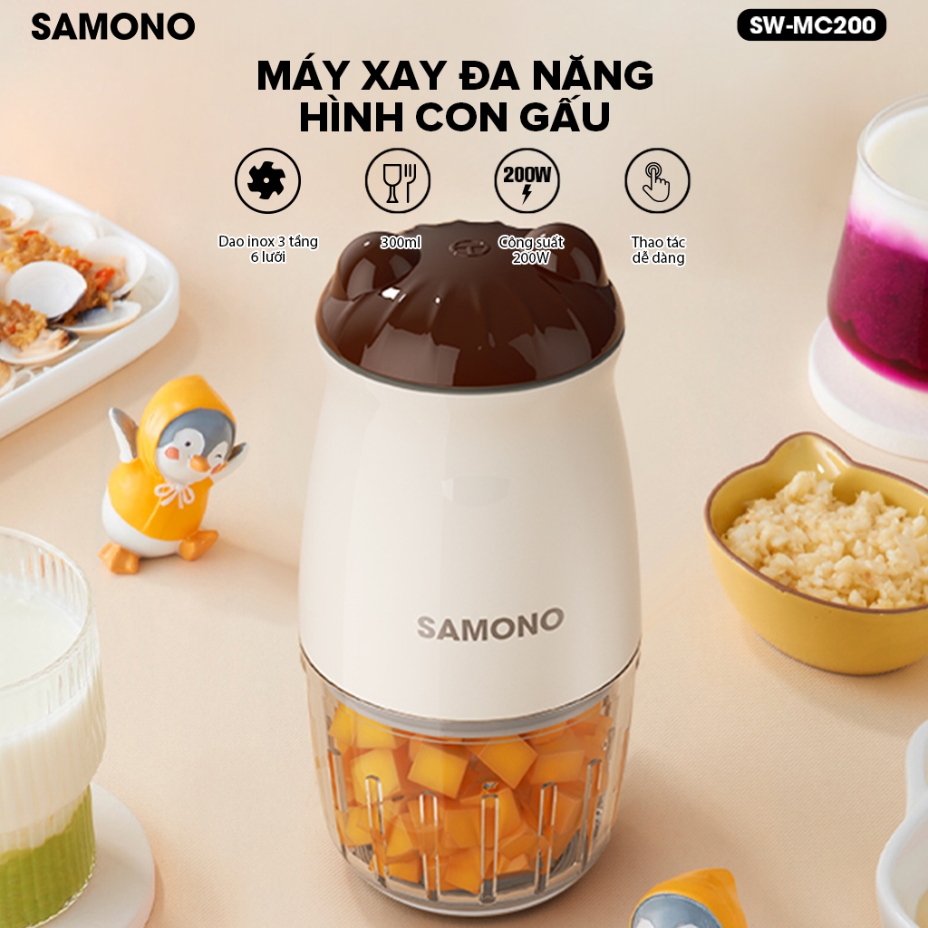 (BH 1 Năm)Samono Máy xay thực phẩm mini đa năng 6 lưỡi dao 300ml 200w, xay nguyễn cho bé tốt SW-MC200