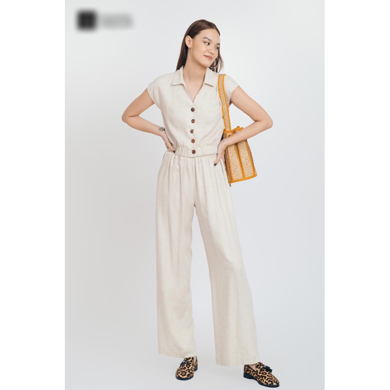 Sét bộ linen quần dài áo dáng lửng bo chun xinh