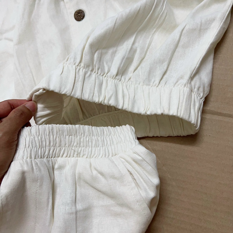 Sét bộ linen quần dài áo dáng lửng bo chun xinh