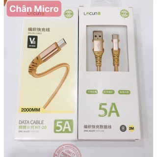 2m -Dây sạc nhanh Lecun HT 20 dòng điện 5A  chuôi V8/ micro, dây dù dài 2m - Hàng Chính Hãng