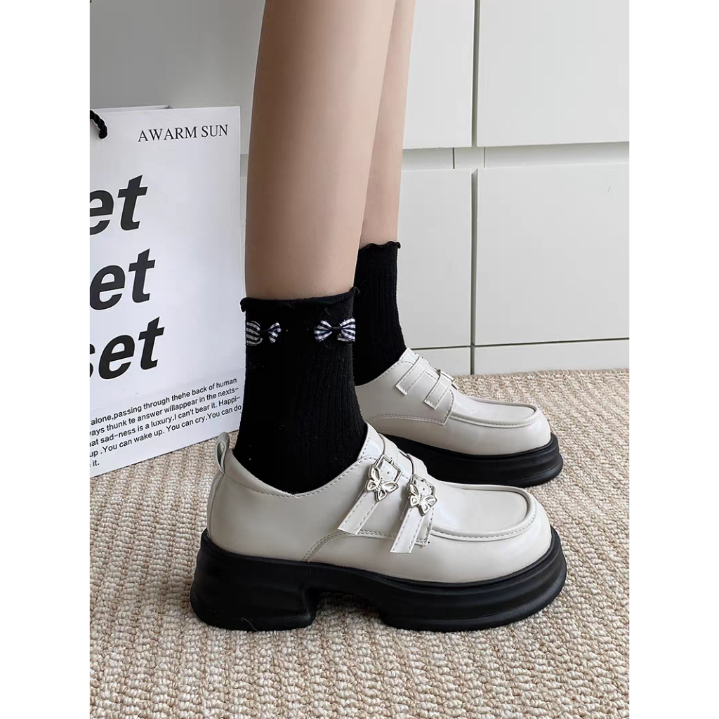 Giày Lolita Khóa BB Đế cao 5cm Màu Đen/Kem Xinh Mary Quai Cài Oxford Nữ mary Búp Bê mới hot Đi Học