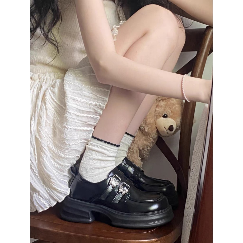 Giày Lolita Khóa BB Đế cao 5cm Màu Đen/Kem Xinh Mary Quai Cài Oxford Nữ mary Búp Bê mới hot Đi Học