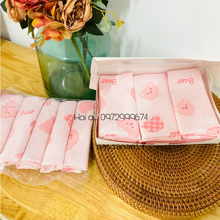 Set 10 khăn xô sữa muslin 2lớp siêu thấm hút, mềm mại dành cho sơ sinh và set 5 khăn 4 lớp