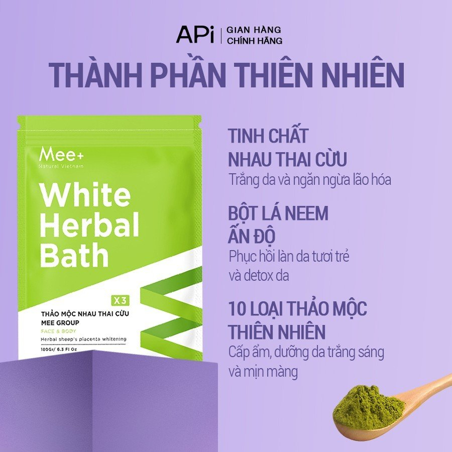 Combo 3 gói tắm trắng thảo mộc nhau thai cừu Mee Natural giúp trắng da, nhả nắng 180g