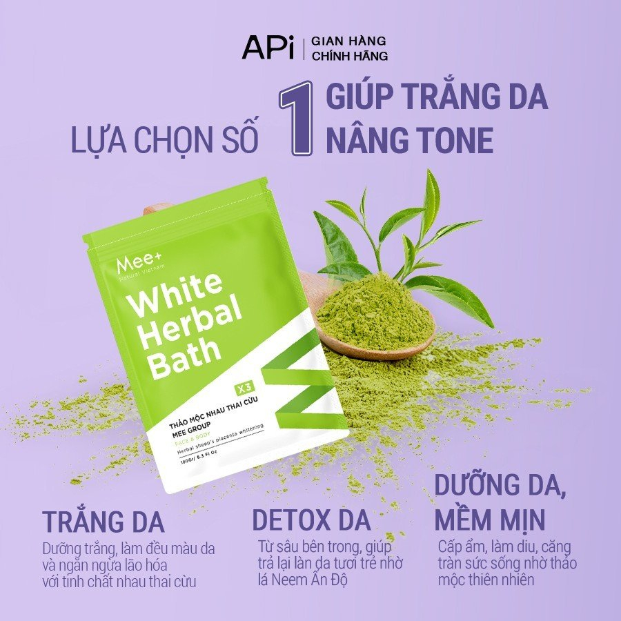 Combo 3 gói tắm trắng thảo mộc nhau thai cừu Mee Natural giúp trắng da, nhả nắng 180g