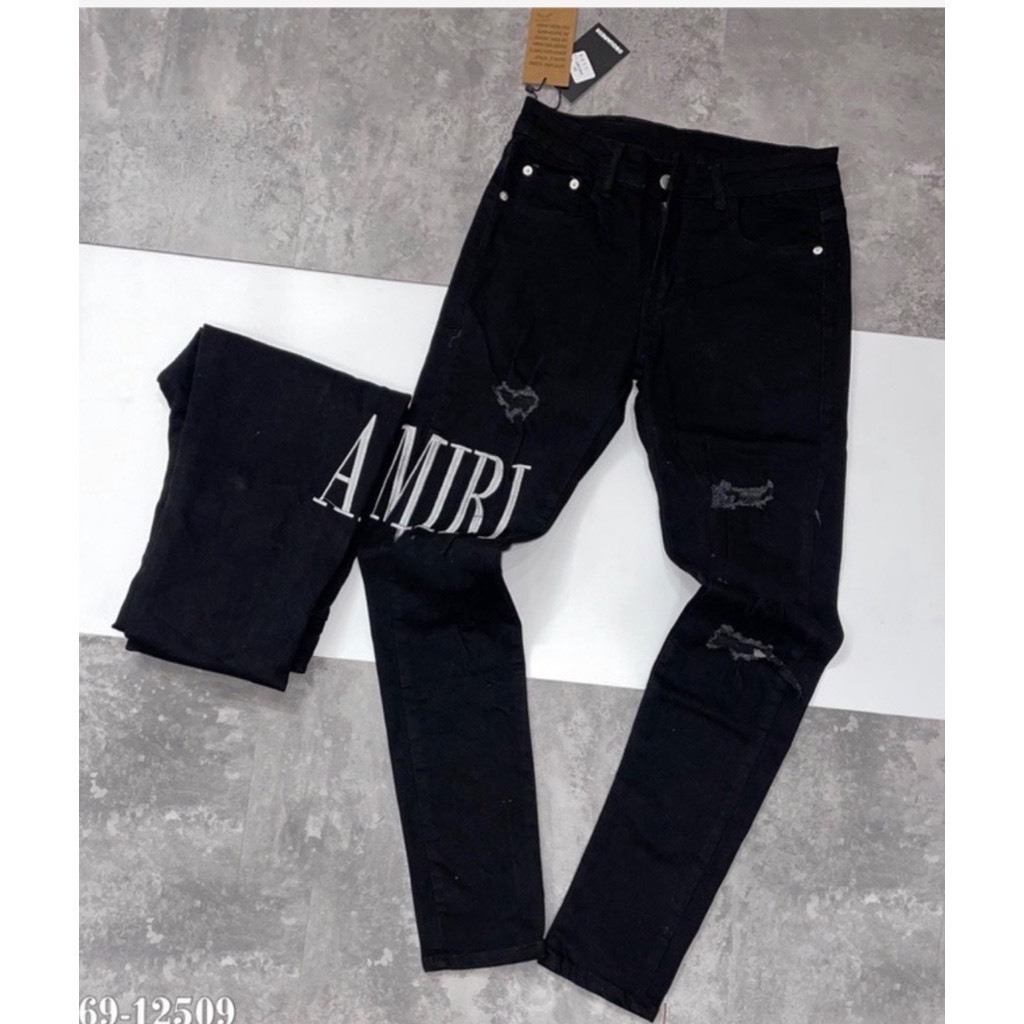 Quần bò jean nam dài đen rách gối kiểu đẹp cá tính,chất jean dày co giãn form slimfit tôn dáng