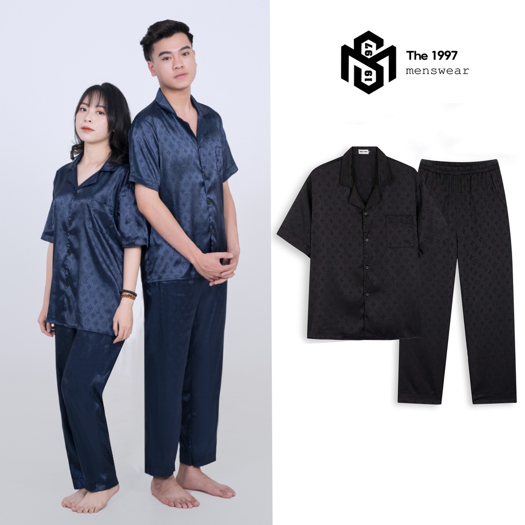 Bộ Pijama Nam Nữ THE 1997 MENSWEAR Cộc Tay Chất Liệu Vải Lụa Gấm In Vân Chìm LVN1