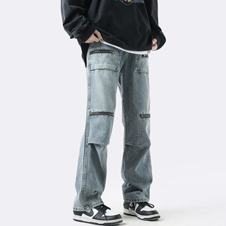 Quần Jean Nam Ống Rộng Phối Khóa Zip Hip Hop, Quần bò Cạp Chun dáng Suông by ZONEF OFFICIAL JK