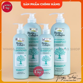 Cặp dầu gội xả biotin collagen xanh dương 500ml-1000ml | giảm rụng tóc, kích mọc tóc, giảm gàu