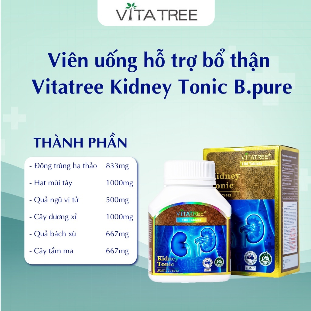 Viên uống Vitatree Kidney Tonic giúp bổ thận, tráng dương,tăng cường chức năng tiết niệu hộp 100 viên của Úc